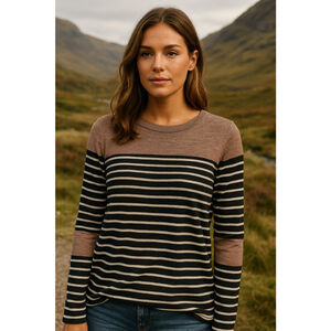 12PM by Mon Ami Sweater Striped Long Patch Sleeve Color Block Preppy Academia L